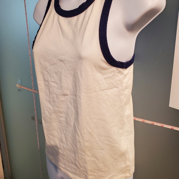 Large, Forever 21, White with Blue Trim Tank Top, Stretchy - Picture 4 of 8